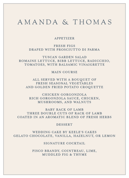 Guide your guests through each of their meal choices with our simple and stunning Soft Morning Wedding Menus.