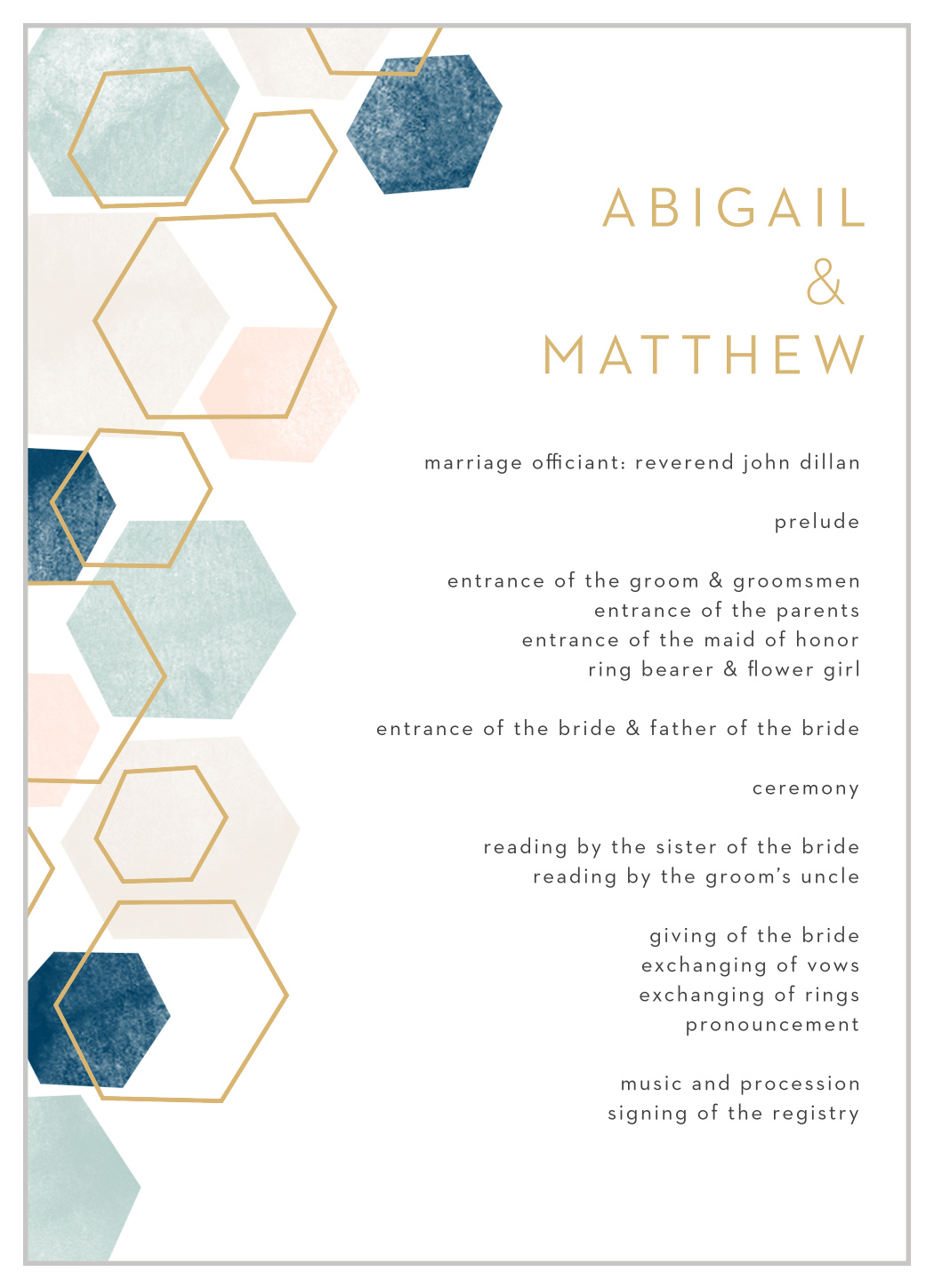 Geometric Watercolor Wedding Programs