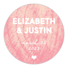 Our Wooden Love Wedding Stickers feature an intricate and semi-transparent, pomegranate colored wooden stump atop a ballet colored background.