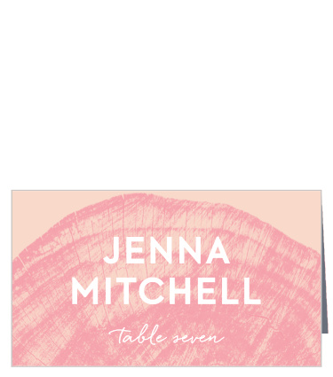 Our Wooden Love Place Cards feature an intricate and semi-transparent, pomegranate colored wooden stump atop a ballet colored background.