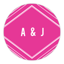 Our Diamond Reflections Wedding Stickers feature a bold and vintage frame of diamonds overlaying a watermelon pink background.