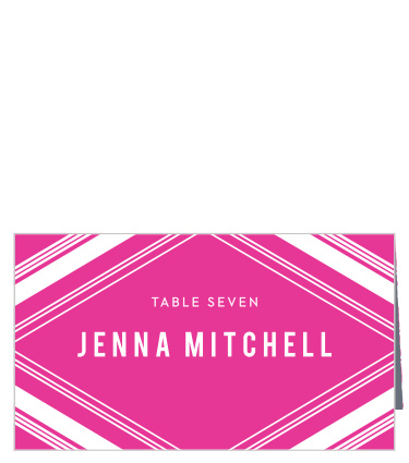 Our Diamond Reflections Place Cards feature a bold and vintage frame of diamonds overlaying a watermelon pink background.