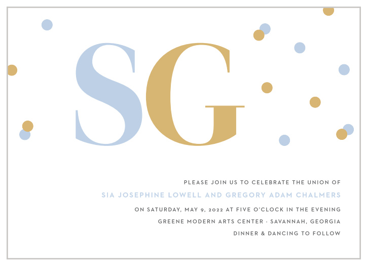 Our Confetti Overlap Wedding Invitations are endlessly elegant in the simplicity of their modern style. Gold foil shines as part of your initials and falling confetti, while a soft silver and classic black spell out each and every detail for an appearance that's as easy-to-love as it is easy-to-read.