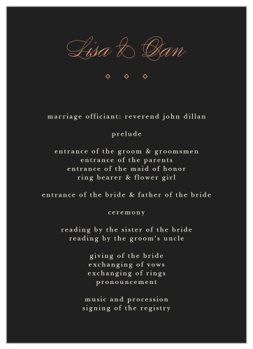 Walk your guests through each step of your own walk down the aisle with our stunning Diamond Debauchery Wedding Programs.