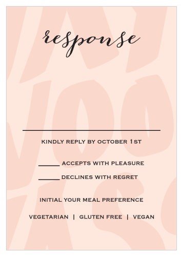 A looping calligraphy titles our Giddy Graffiti Response Cards, contrasted beautifully by an exhilarating peach and papaya background.