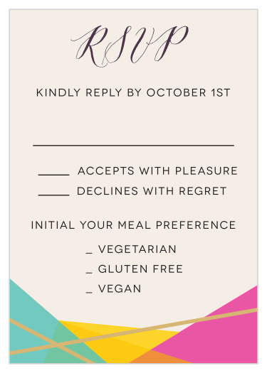 Our Brilliant Gem Response Cards feature brightly colored facets that are outlined by our raised gold foil.