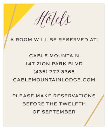 Our Brilliant Gem Accommodation Cards feature a single brightly colored facet outlined by our raised gold foil. 