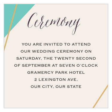Our Brilliant Gem Ceremony Cards feature a single brightly colored facet outlined by our raised gold foil.