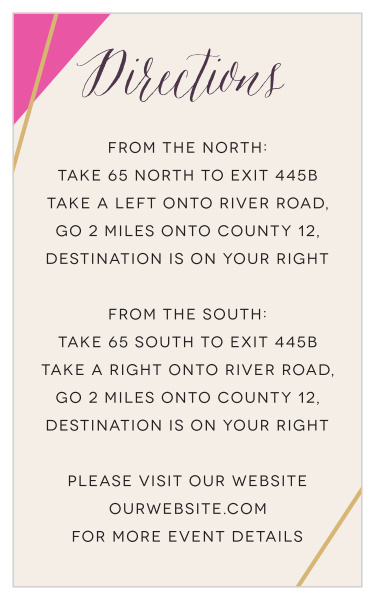 Our Brilliant Gem Direction Cards feature a single brightly colored facet outlined by our raised gold foil. 