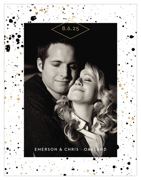 Our Modern Splatters Save-the-Date Magnets are artfully decorated with splatters of paint that border your engagement photo and wedding details.
