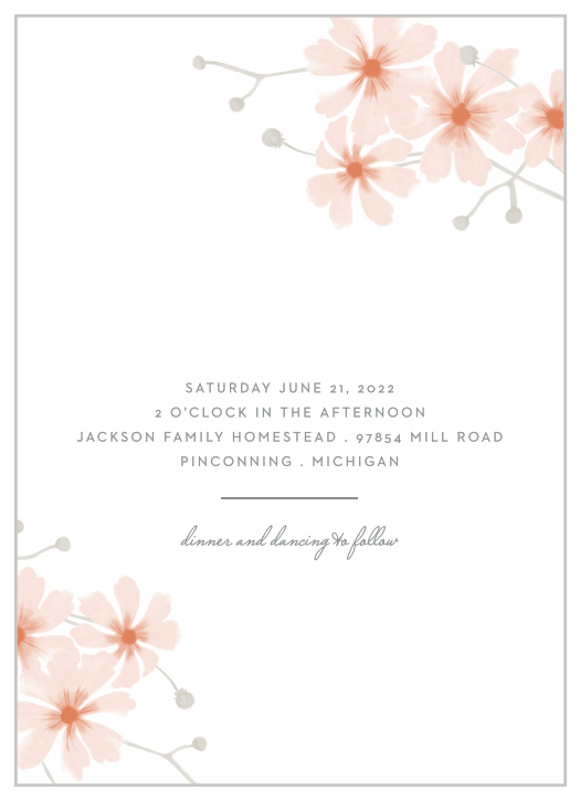 For a lovely invitation showing the elegance of your wedding plans, look no further than our Delicate Blooms Wedding Invitations.