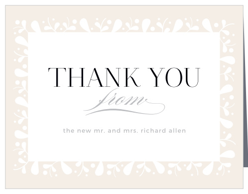 Express your appreciation in stunning style with our Frosted Leaves Wedding Thank You Cards. Featuring a combination of tasteful type, swirling calligraphy, and botanical blooms growing outward from the center, you can say everything you could ever need to.