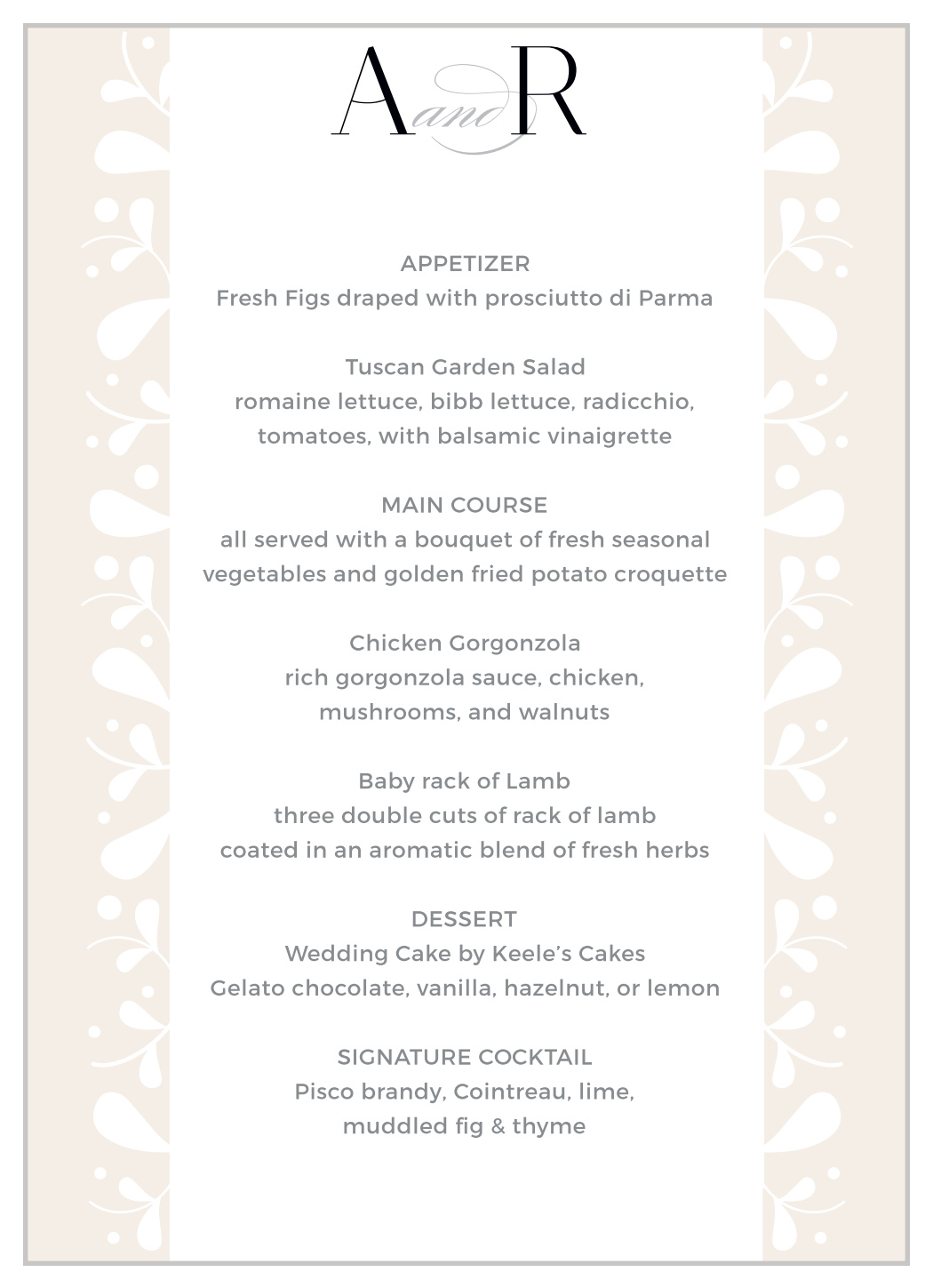Frosted Leaves Wedding Menus