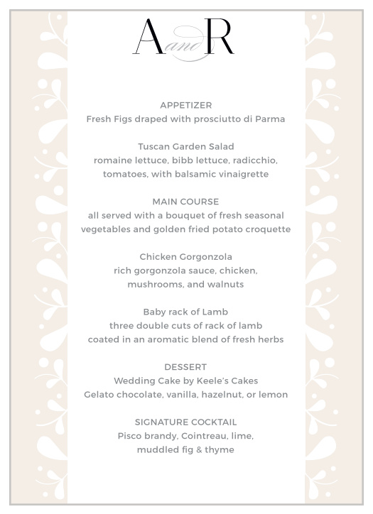 Frosted Leaves Wedding Menus describe all of your guests' meal options in mouthwatering detail. With neat botanical designs, classic black print, and just a touch of delicate calligraphy to add notes of elegance, these menus offer everything you need on your wedding day.