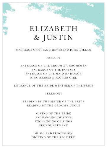 Our Something Blue Wedding Programs are the perfect choice for ensuring that your guests can follow along with the moments and members of your wedding ceremony.