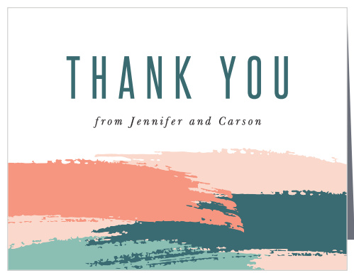 The Painterly Perfect Thank you cards will harmonize your final impression with a lovely contemporary design in peach and teal green brushstrokes.