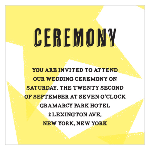 Our Poster Print Ceremony Cards utilize the same gorgeous design and color scheme as several other cards in the Poster Print wedding suite.