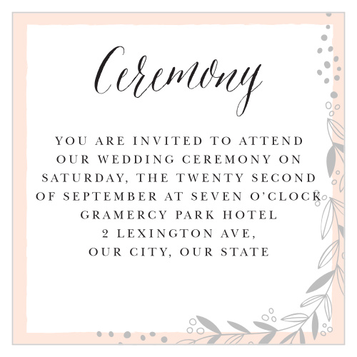 Our Delicate Botanical Ceremony Cards utilize the same gorgeous design and color scheme as several other cards in the Delicate Botanical wedding suite.