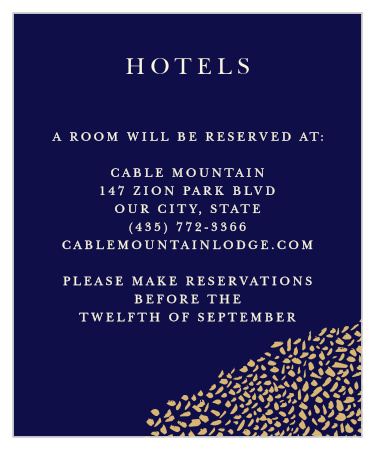 The colors and design of our Pebble Walkway Accommodation Cards are are meant to suggest a lantern lit pebbled walkway.