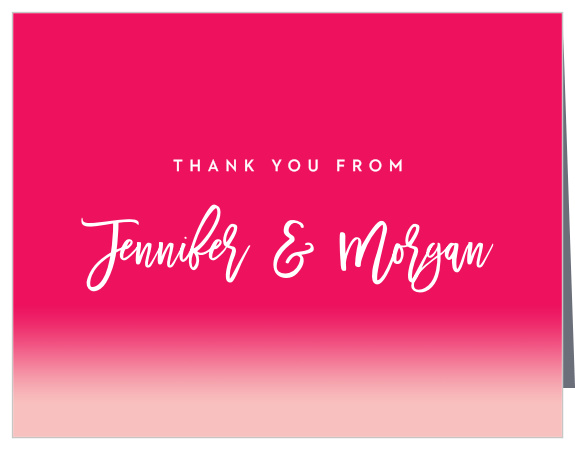 Look no further than our Bright Stars Wedding Thank You Cards! They feature a pomegranate colored background for modern flare with bright-white calligraphy topping the card and an easy-to-read text saved for the details.