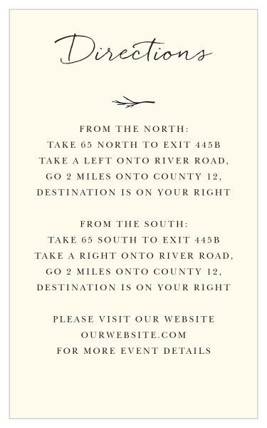 Our Weathered Twig Direction Cards are a wonderful way to help guests find the venue for your special day.
