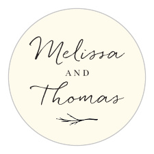 Our stickers, with a soft-cream background, an elaborate cursive for your names, and a weathered branch, are your perfect multi-use seal.