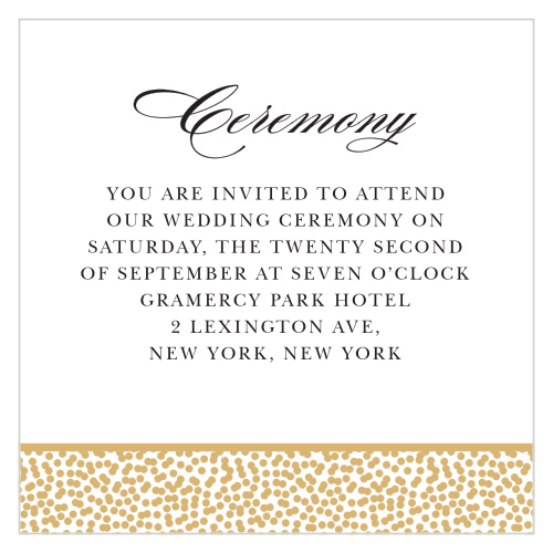 Our Pebble Beach Ceremony Cards feature a band of gold foiled pebbles lining the bottom of the card and elegant, curling calligraphy.