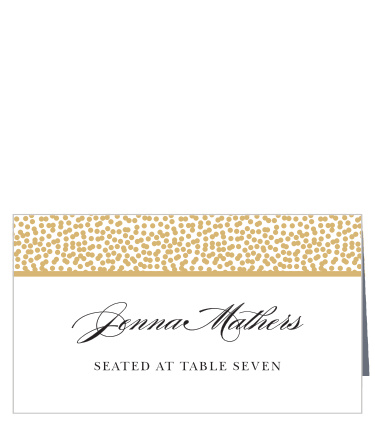 Our Pebble Beach Place Cards feature a band of gold foiled pebbles lining the top of the folded card and elegant, curling calligraphy.