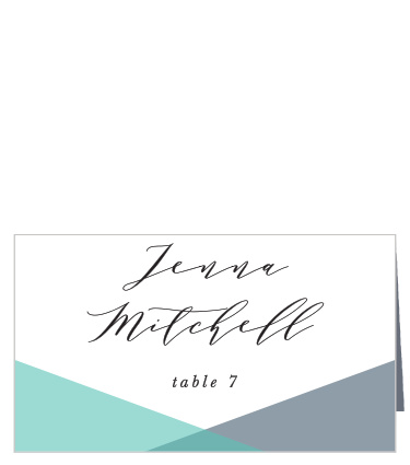 Our Geometric Apex Wedding Place Cards utilize the same gorgeous design and color scheme as several cards in the Geometric Apex wedding suite. 