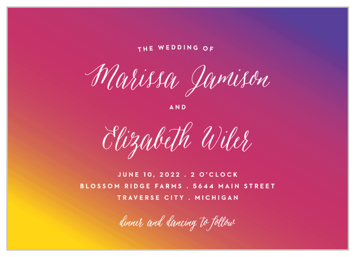For a visually pleasing invitation befitting your wedding theme, look no further than our Rainbow Ombre Wedding Invitations!