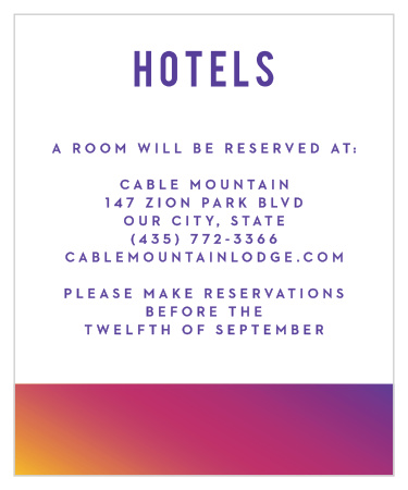 For a visually pleasing card befitting your wedding theme, look no further than our Rainbow Ombre Accommodation Cards!