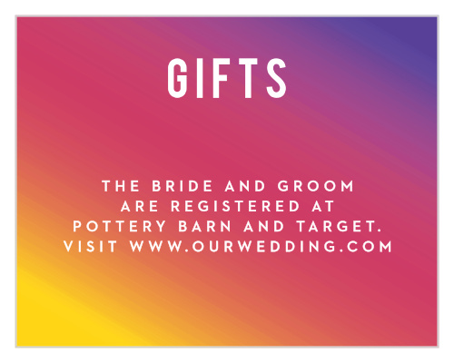 For a visually pleasing invitation befitting your wedding theme, look no further than our Rainbow Ombre Registry Cards!