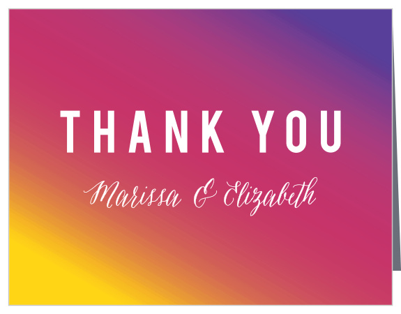 For a visually pleasing card befitting your wedding theme, look no further than our Rainbow Ombre Thank You Cards!