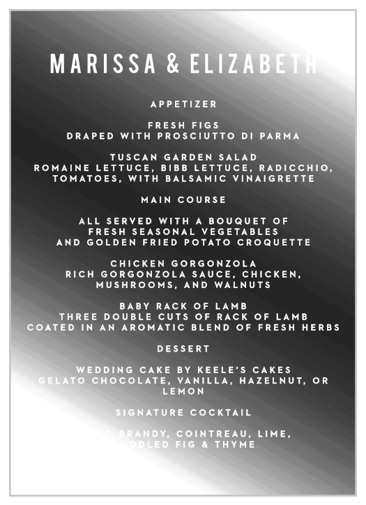 For a visually pleasing menu befitting your wedding theme, look no further than our Rainbow Ombre Wedding Menus!