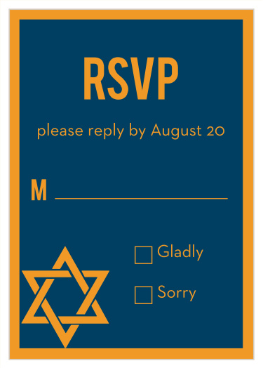 Obtain your guests attendance by sending out this RSVP card. Customize the colors and fonts to match you Bar Mitzvah theme exactly!