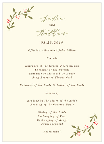 Walk your guests through each unique moment of your wedding day with our Bountiful Berries Wedding Programs.