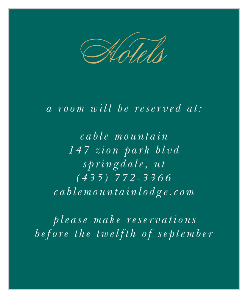 Emerald Facets Accommodation Cards