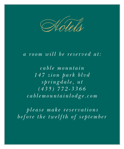 Our Emerald Facets Accommodation Cards are classically beautiful.