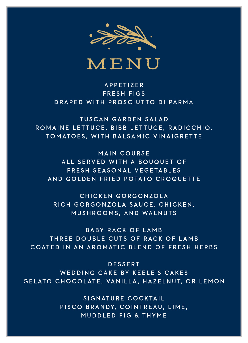 Simply Botanical Wedding Menus