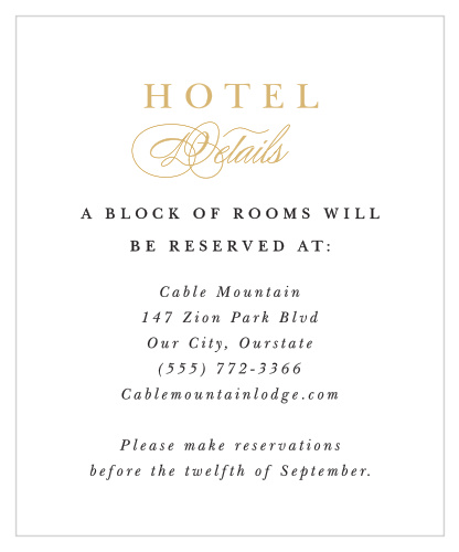 Our Elegant Damask Accommodation Cards recommend the best local hotel to your out-of-town family and friends.