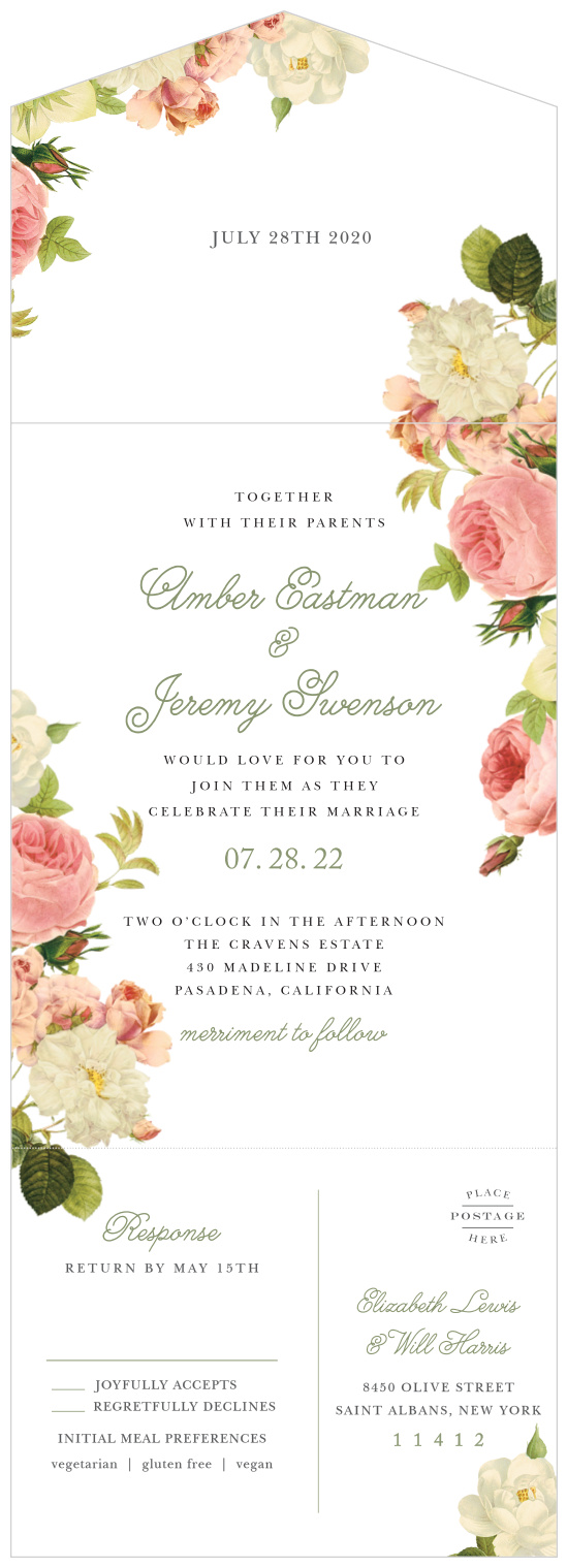Alluring Florals Seal & Send Wedding Invitations provide a fantastically floral background that encapsulates your blooming love.