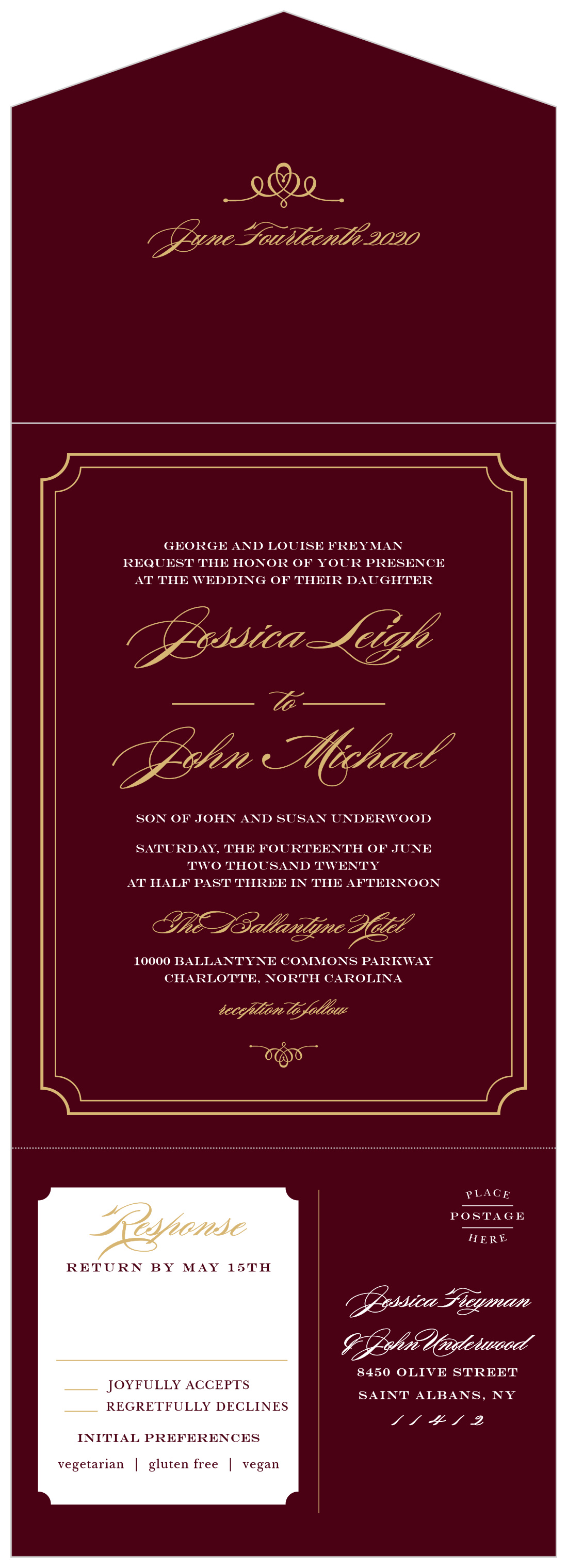 Elegant Script Foil Seal & Send Wedding Invitations