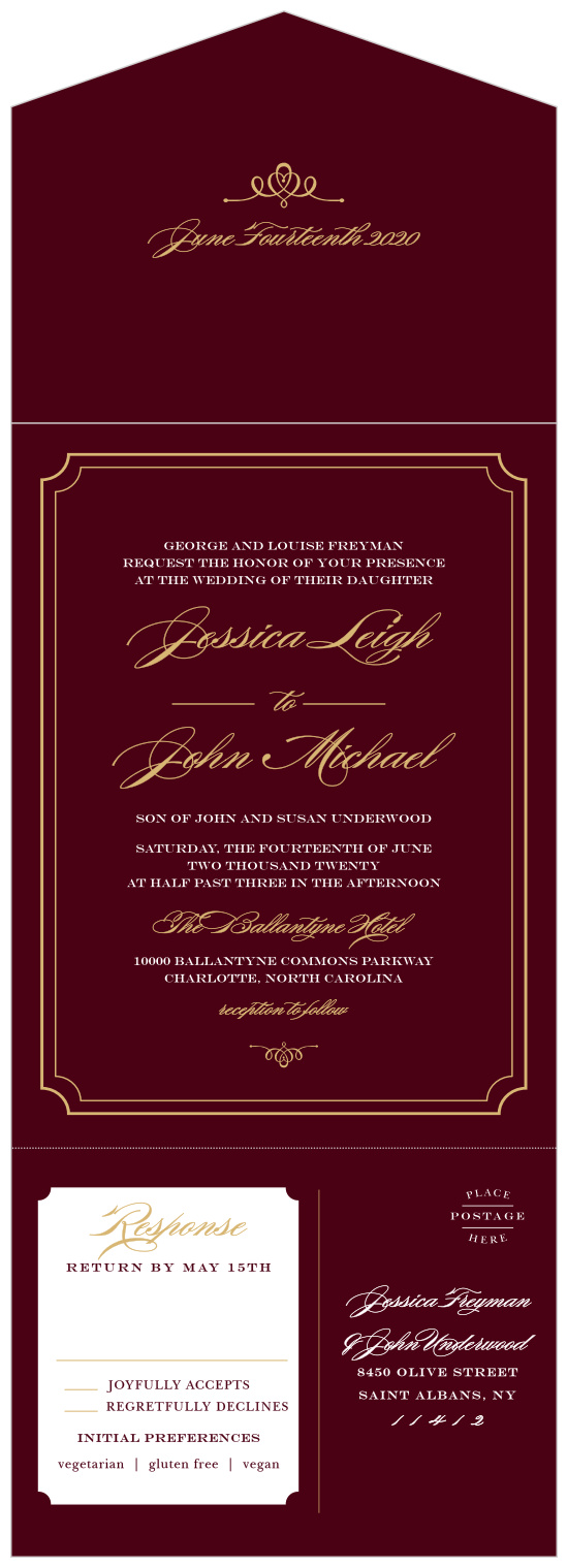 Invite guests to your posh event with Elegant Script Foil Seal & Send Wedding Invitations.