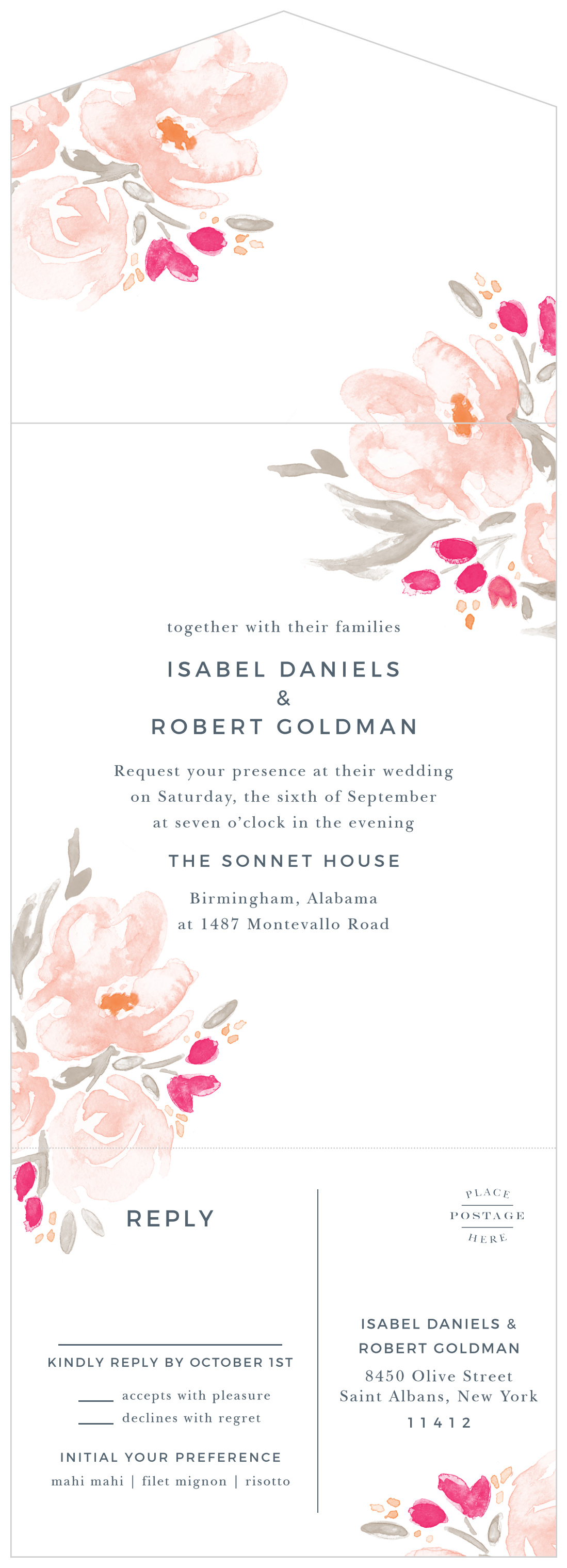 Watercolor Bouquet Seal & Send Wedding Invitations