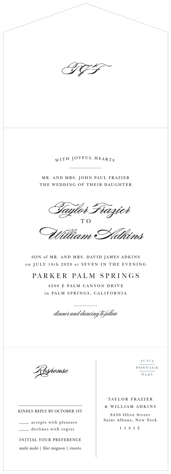 Our Elegant Vintage Seal & Send Wedding Invitations feature a text that flows across the page and into your loved ones' hearts.