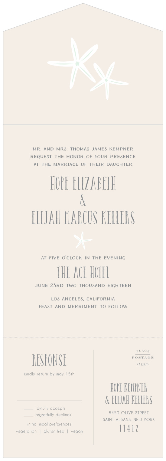 Starfish Beach Seal & Send Wedding Invitations help you keep your wedding planning as stress-free as a day at the beach.