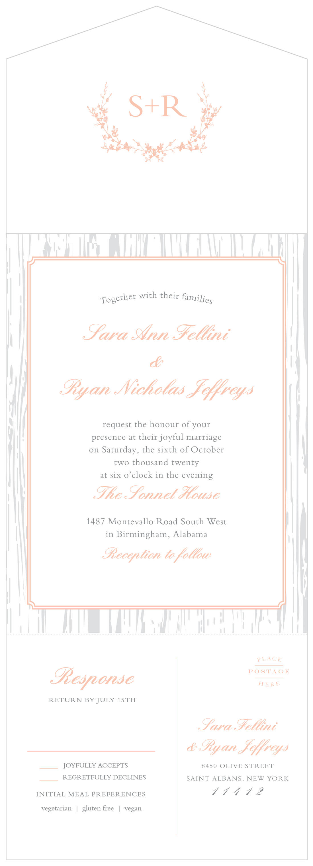 Rustic Wreath Seal & Send Wedding Invitations