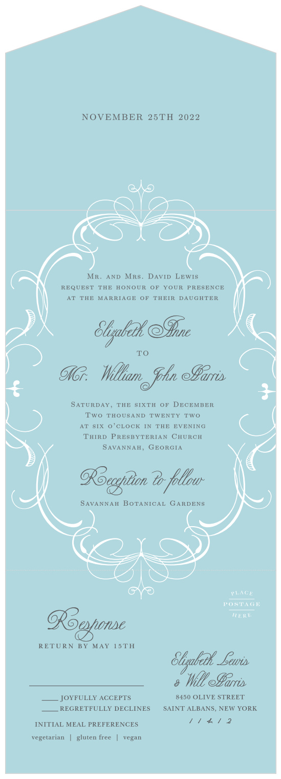 Don't forget something old and blue, as with our Flourish Charm Seal & Send Wedding Invitations!