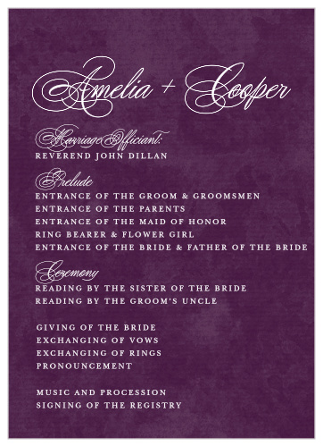 In The Mood Wedding Programs are the perfect choice for ensuring that your guests can follow along with the moments and members of your wedding ceremony.