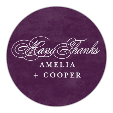 Featuring a decadent purple background inundated with a smokey texture, and swirly calligraphic typefaces that are both easy-to-read and easy-to-love, our In The Mood Wedding Stickers are a great addition to your invites. 